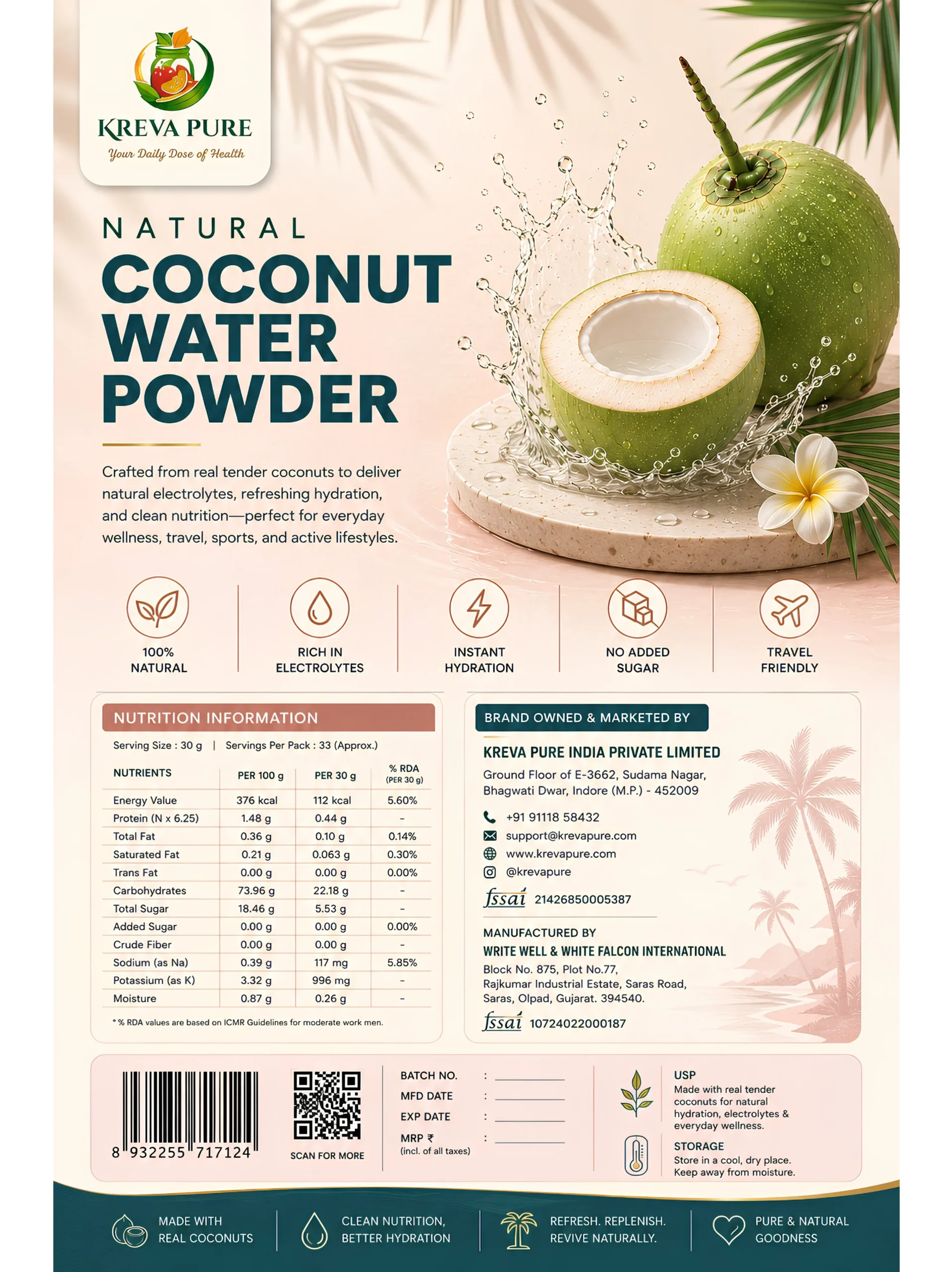 Kreva Coco Vital Natural Coconut Water Powder