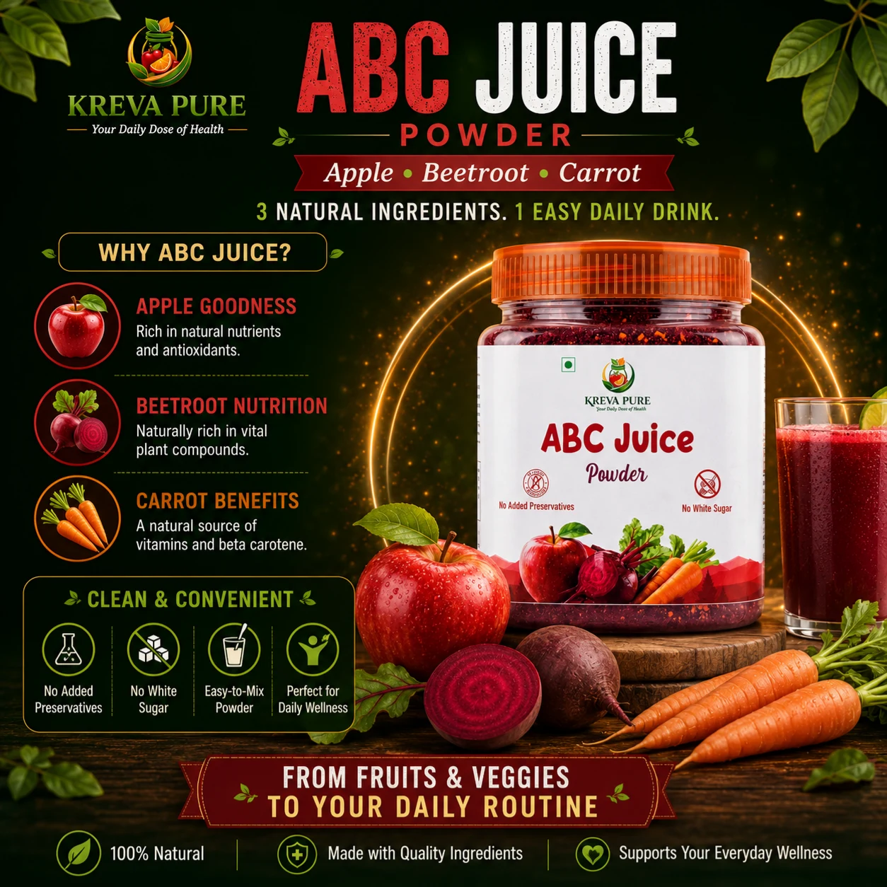 Kreva Glow Duo (Natural ABC Juice Powder 250g + Himalayan Seabuckthorn Juice 300ml) - Image 3
