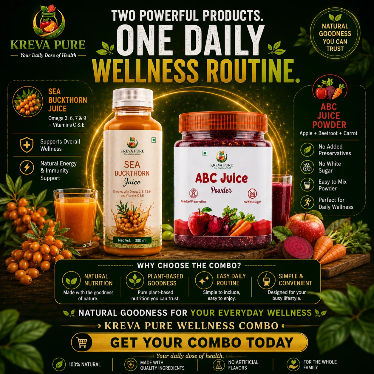 Kreva Glow Duo Combo - ABC Juice Powder and Himalayan Seabuckthorn Juice
